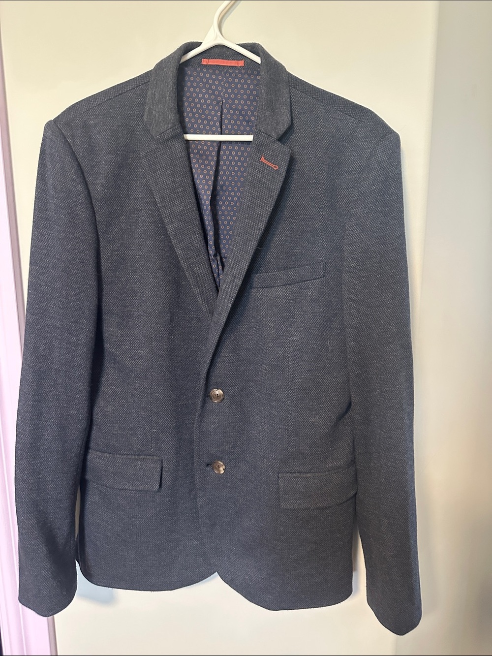 Men's dark navy blue Two-Button Textured Blazer